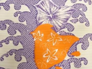 アンティーク　絽　波千鳥に花模様刺繍名古屋帯